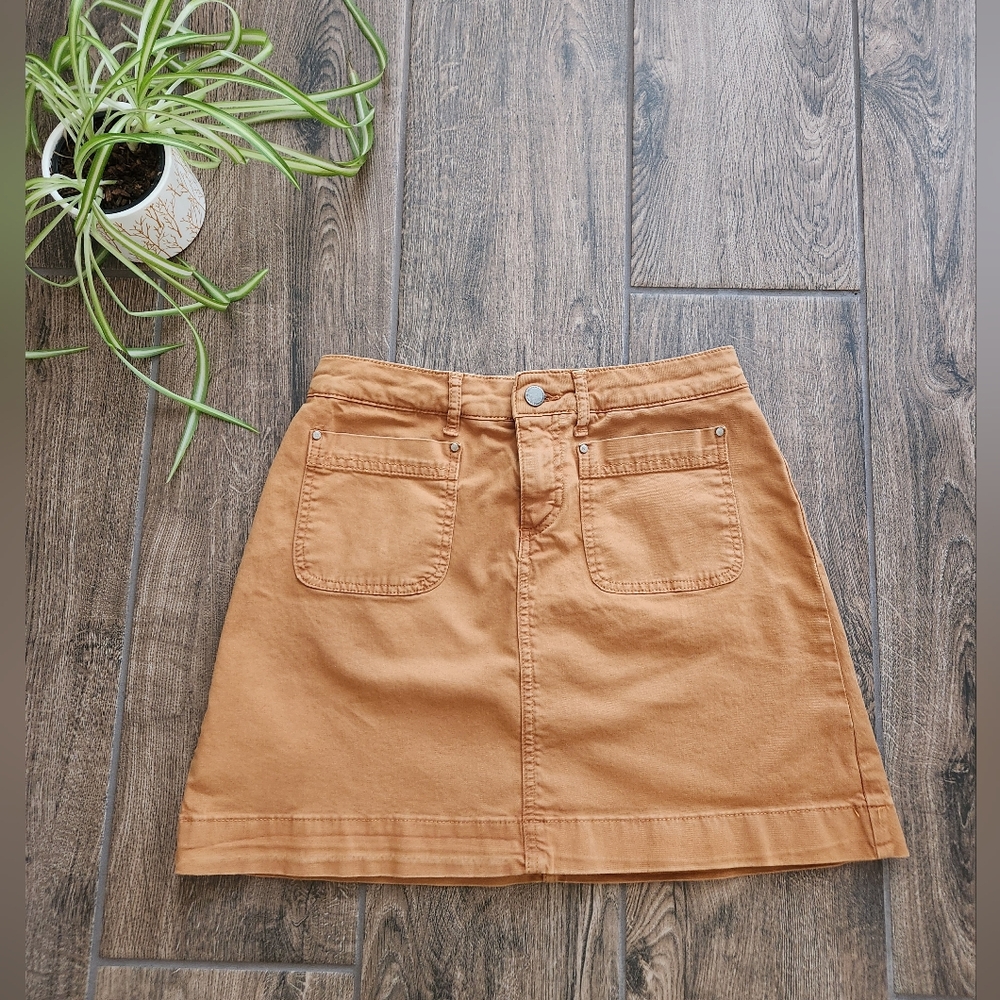 Boden Patch Pocket Denim Chino Skirt in Caramel Brown Tan Size 6 Petite - Picture 4 of 13